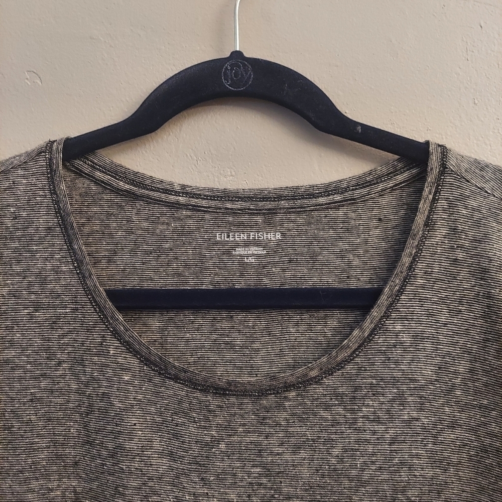 EILEEN FISHER Hemp Organic Cotton Mini Stripe Pullover T Shirt Dress L Lagenlook - Picture 4 of 11